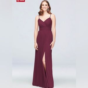 David’s Bridal long mesh v neck spaghetti bridesmaid dress size 12 wine